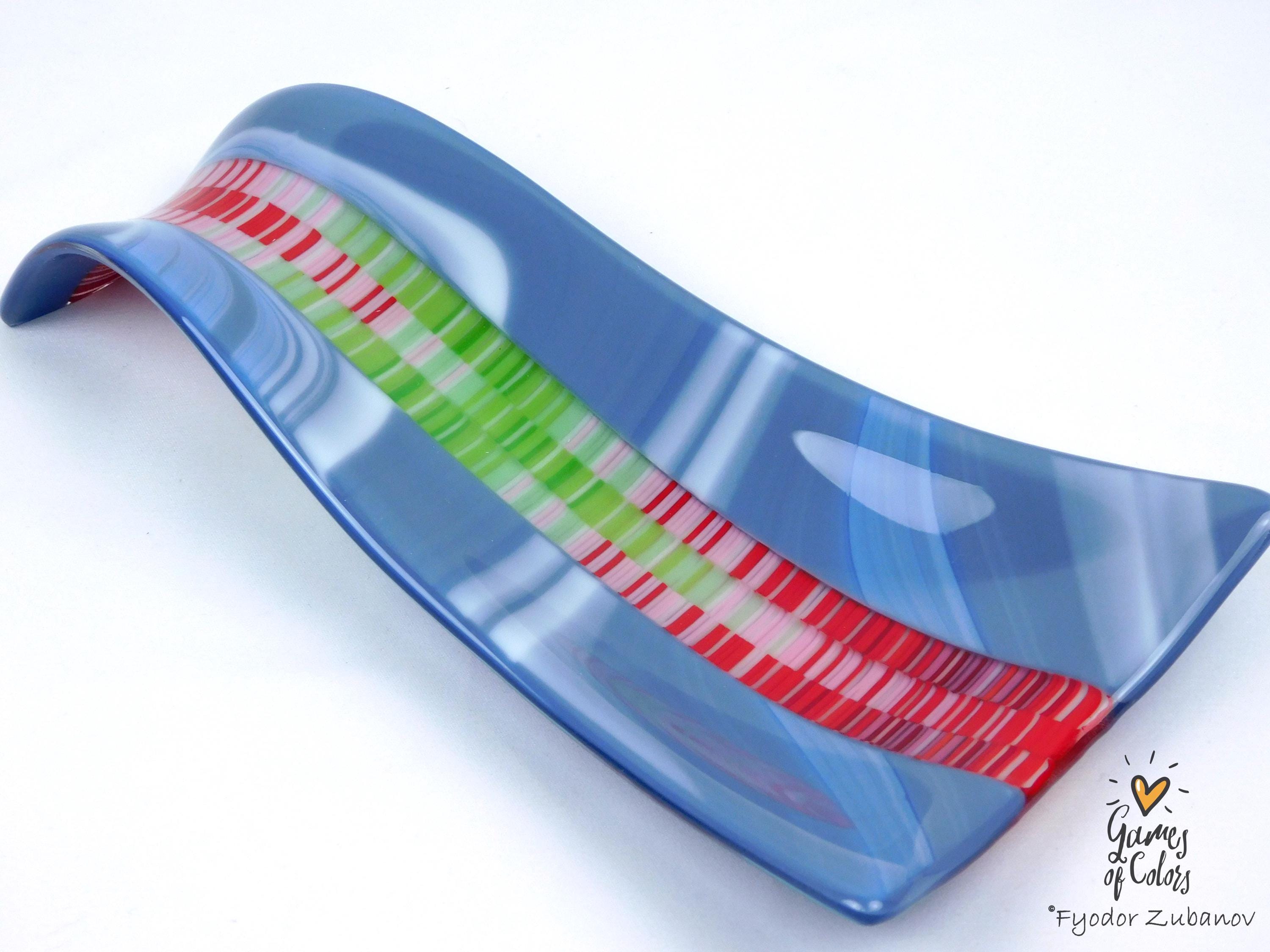 A fused glass decorative spoon rest "Lilac Ridge"
