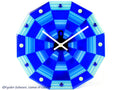 Fused Glass Wall Clock: "Blue Ribbons" Art Glass, Silent Quartz