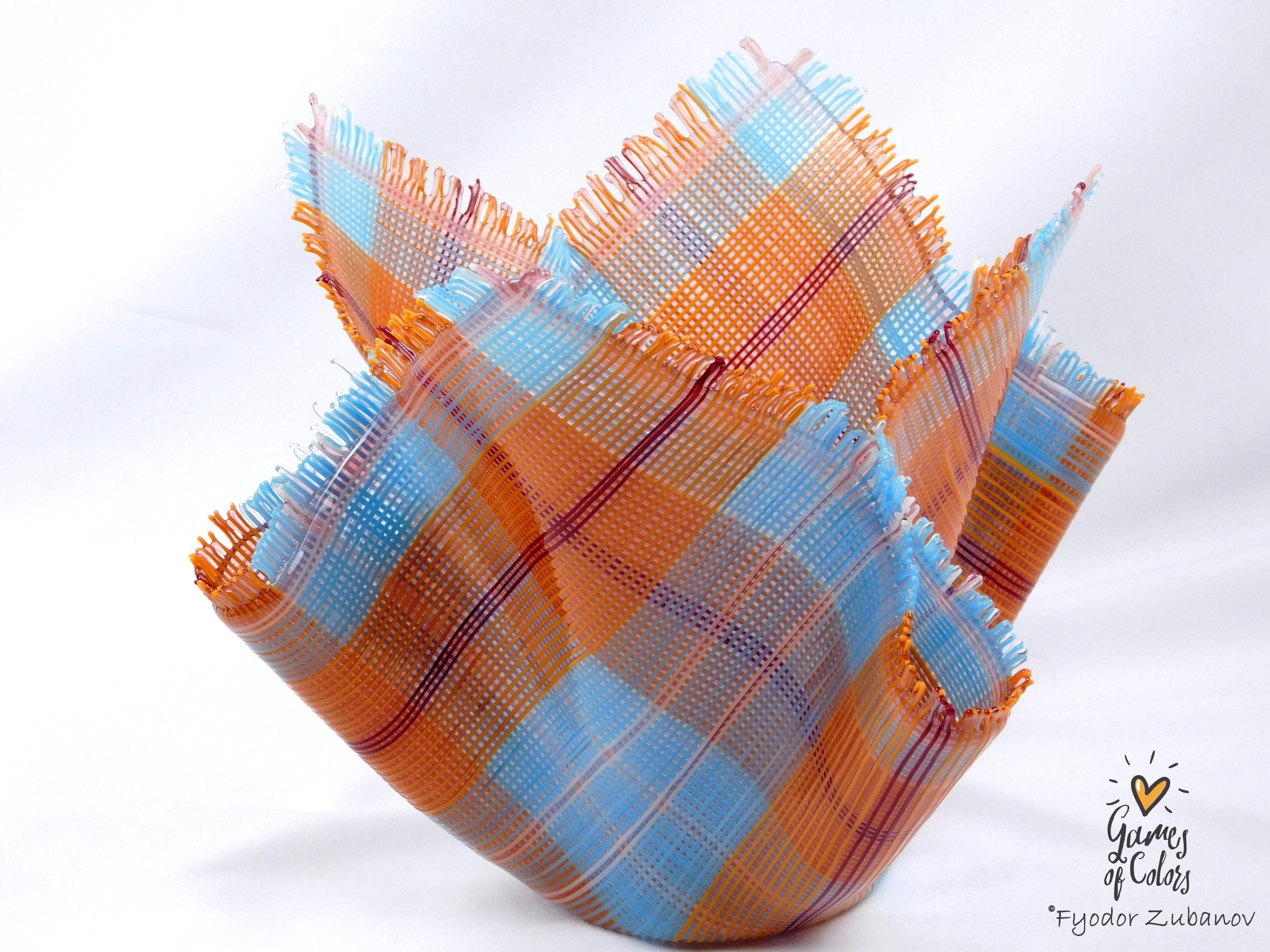 A fused glass decorative vase "Whispered Weave"