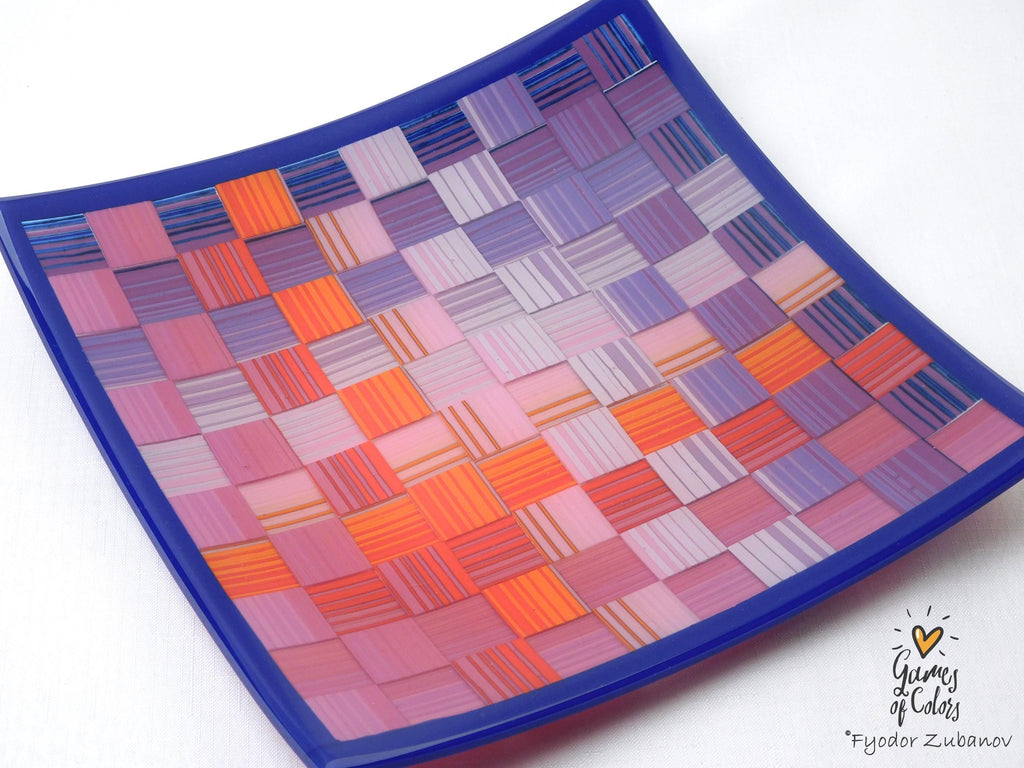 A Decorative Fused Glass Plate "Purple Sunset"; Art Glass; Centerpiece