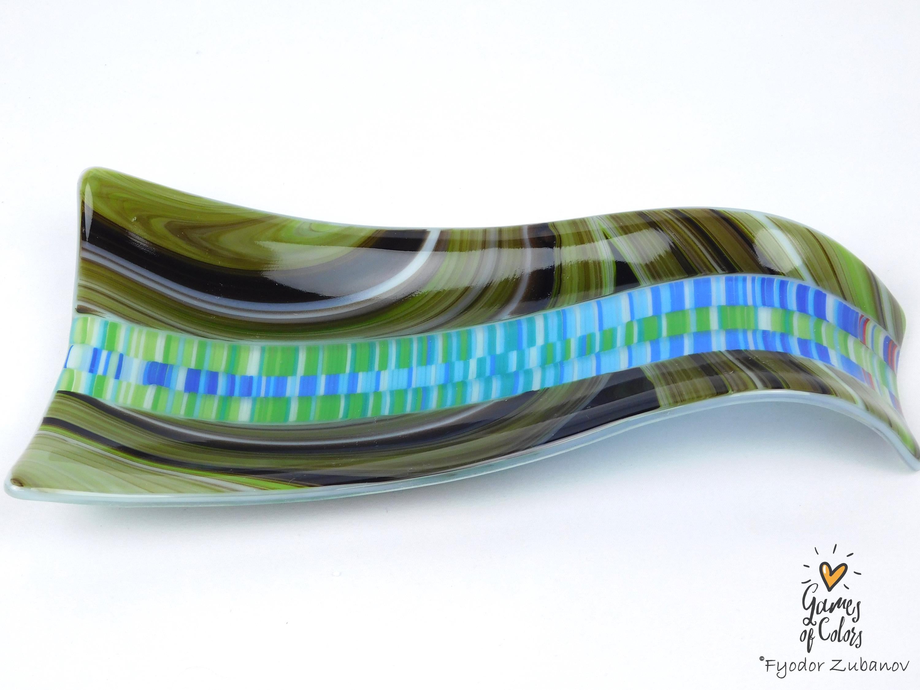 A fused glass decorative spoon rest "Oasis Mosaic". Kitchen Art dish