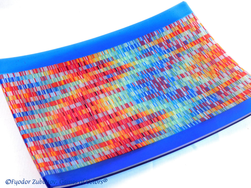Fused Glass Tapestry Platter: Rectangular Art Glass Tray (16x12 inches)