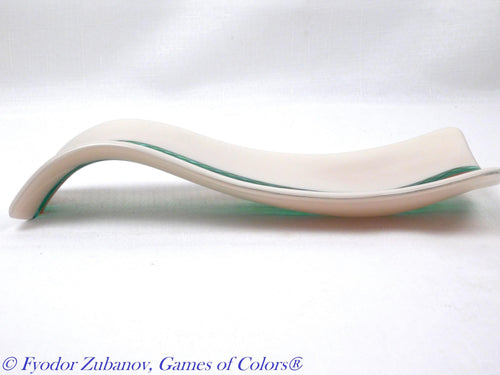 A hand-crafted glass decorative spoon rest "Grean stream"; fused glass; kitchen accent