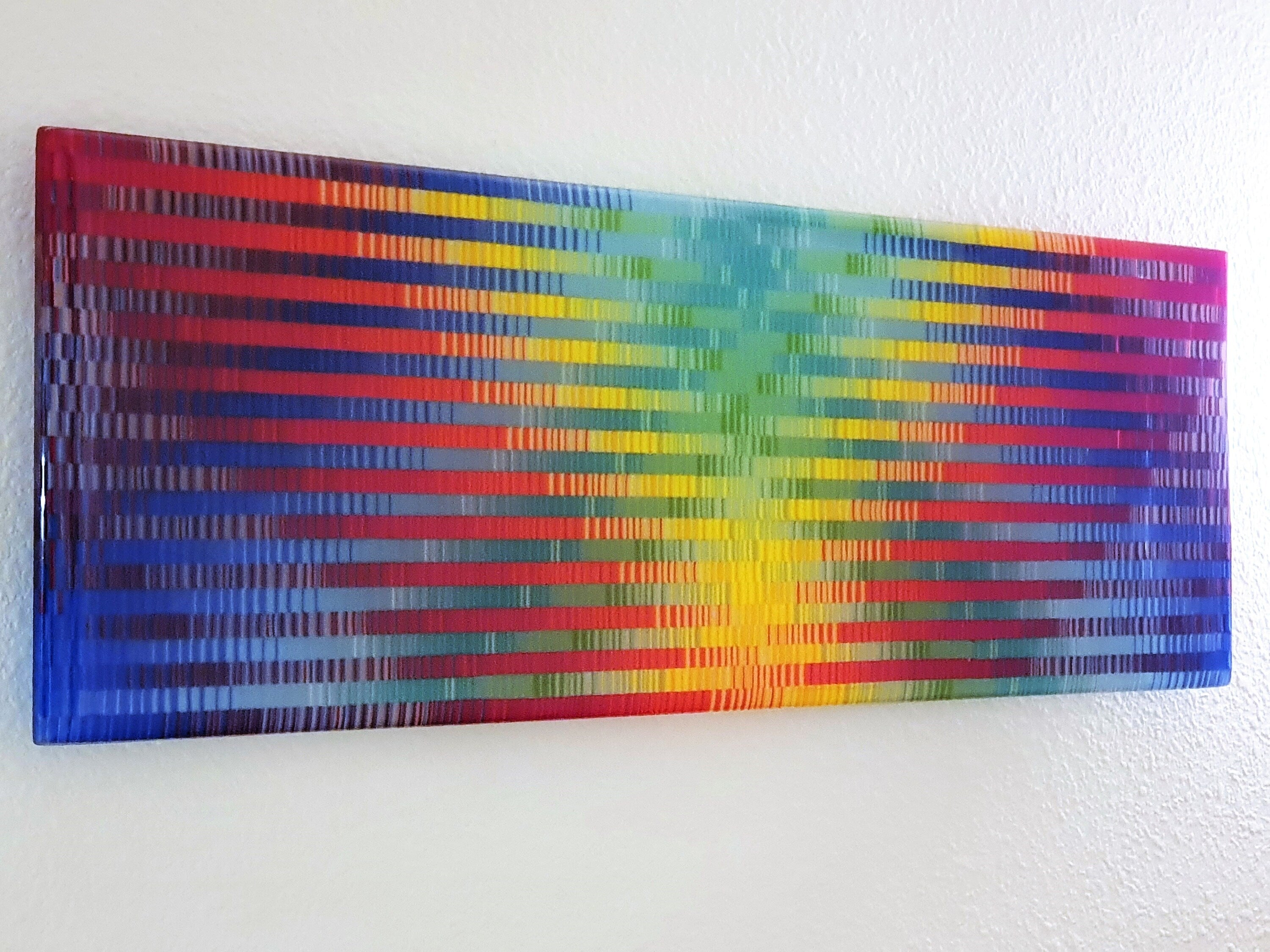 Rainbow Wings Fused Glass Wall Art Panel: Colorful Room Accent