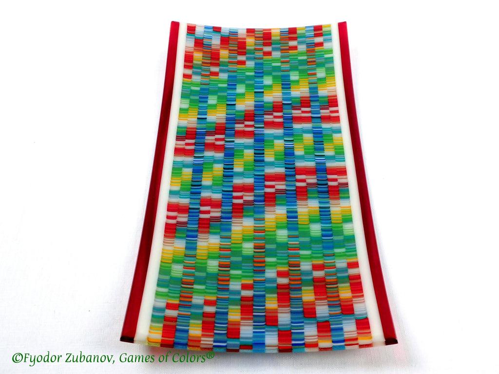 Fused Glass Platter: Rectangular Art Glass Plate, "Fabric II" Design (16x8 inches)