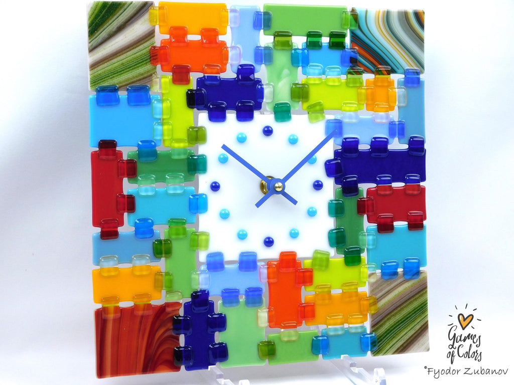 Wall Clock Rectangular Fantasy - Summer day; square clock; art glass; wall accent; decorative clock