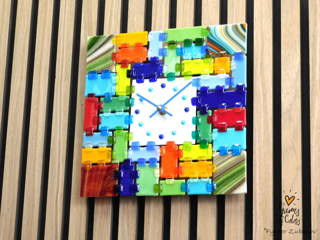 Wall Clock Rectangular Fantasy - Summer day; square clock; art glass; wall accent; decorative clock
