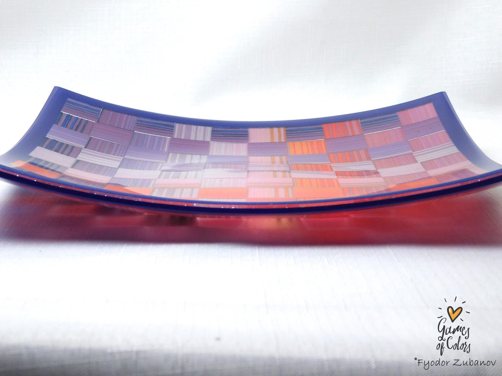 A Decorative Fused Glass Plate "Purple Sunset"; Art Glass; Centerpiece