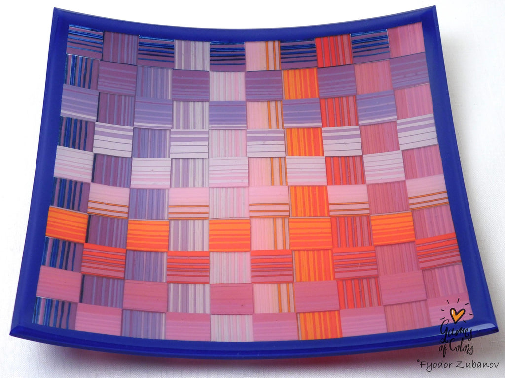 A Decorative Fused Glass Plate "Purple Sunset"; Art Glass; Centerpiece