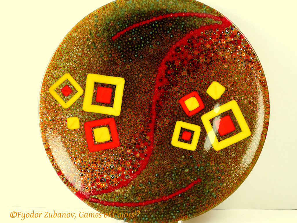 Fused Glass Platter: Amber Mill Murrine Centerpiece (15.5")