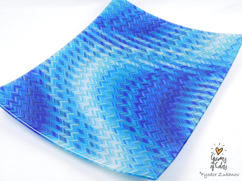 Bluewave Sonata – Fused Glass Ocean‑Inspired Centerpiece Plate
