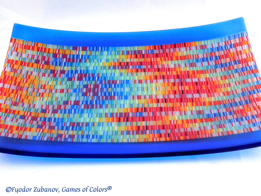 Fused Glass Tapestry Platter: Rectangular Art Glass Tray (16x12 inches)