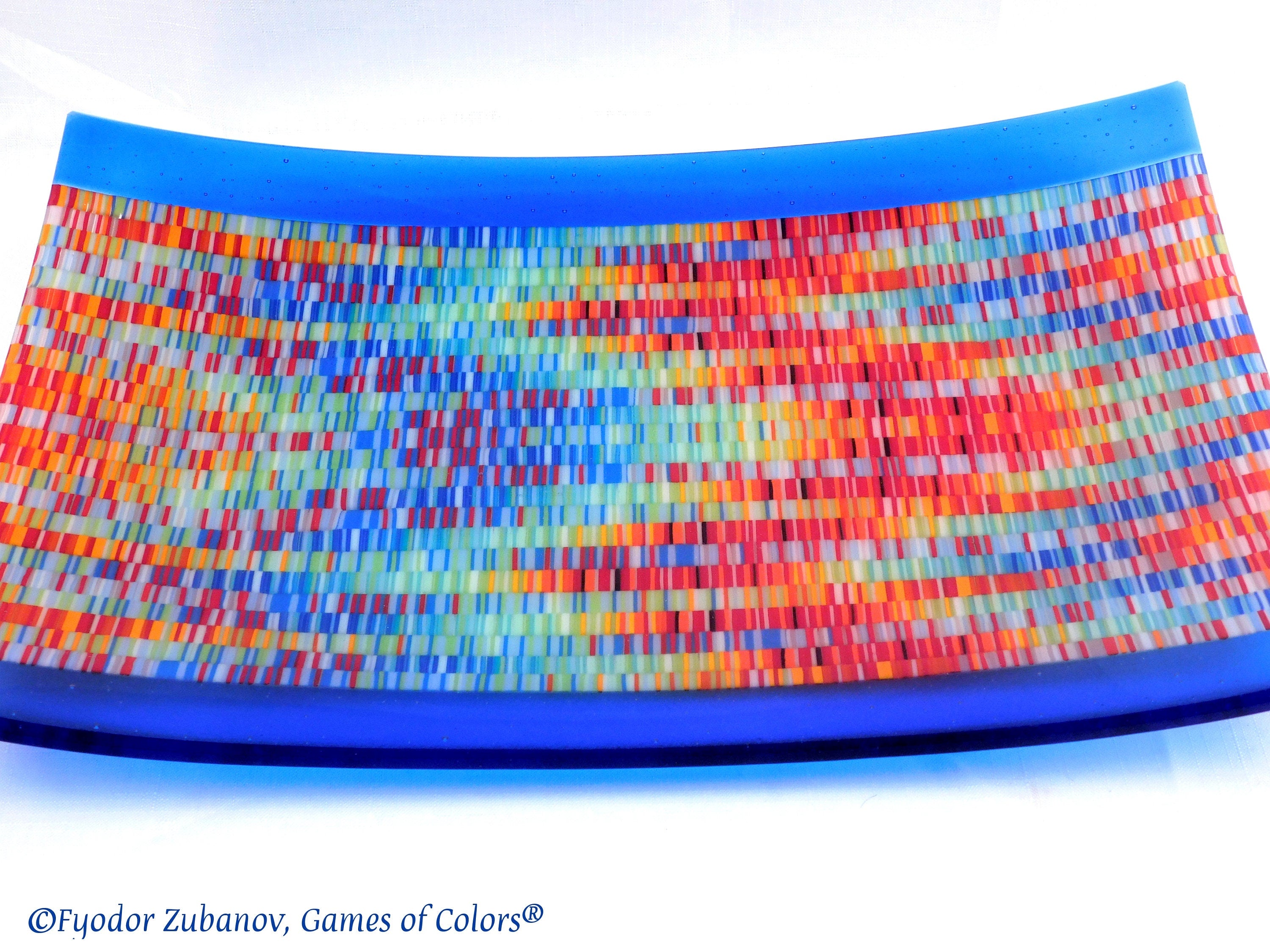 Fused Glass Tapestry Platter: Rectangular Art Glass Tray (16x12 inches)