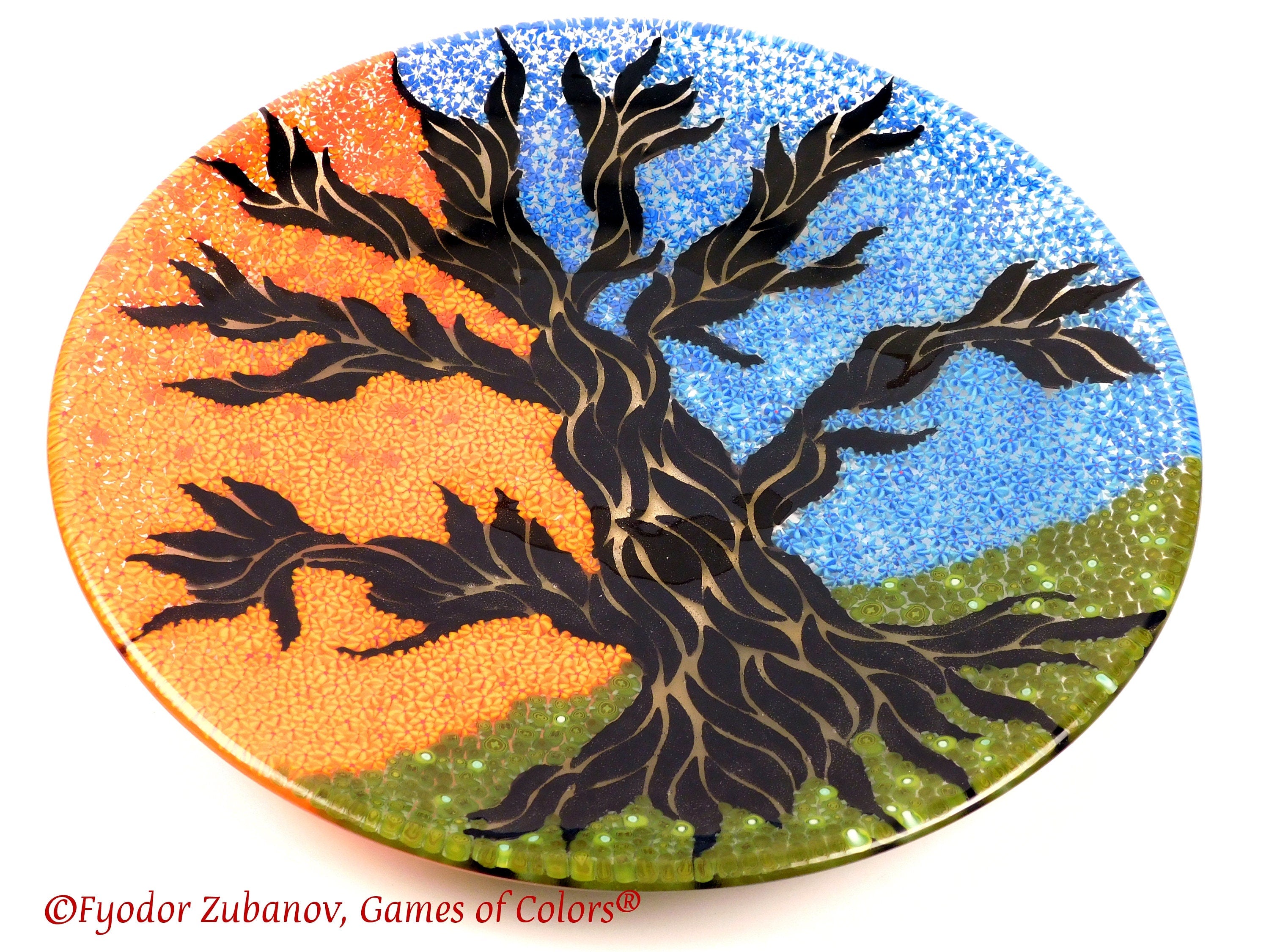 Fused Glass Tree of Life Platter: Decorative Centerpiece (15.5")
