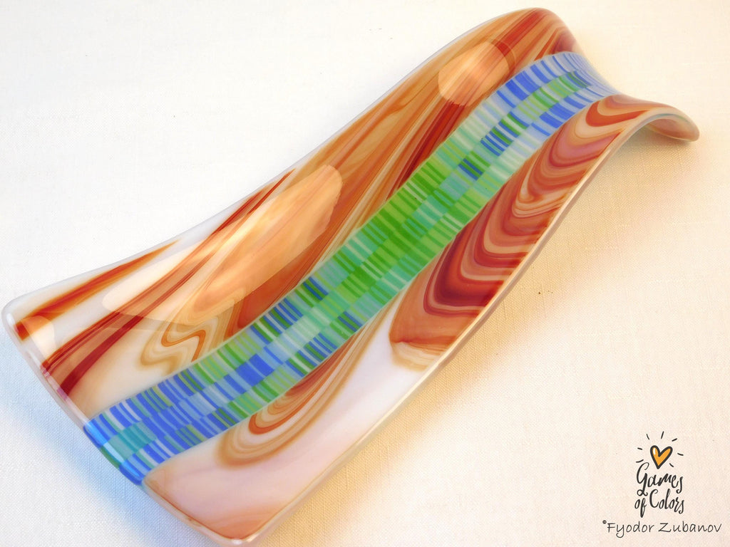 Hand-Crafted Fused Glass Spoon Rest Texas; Kitchen Accent; utensil holder