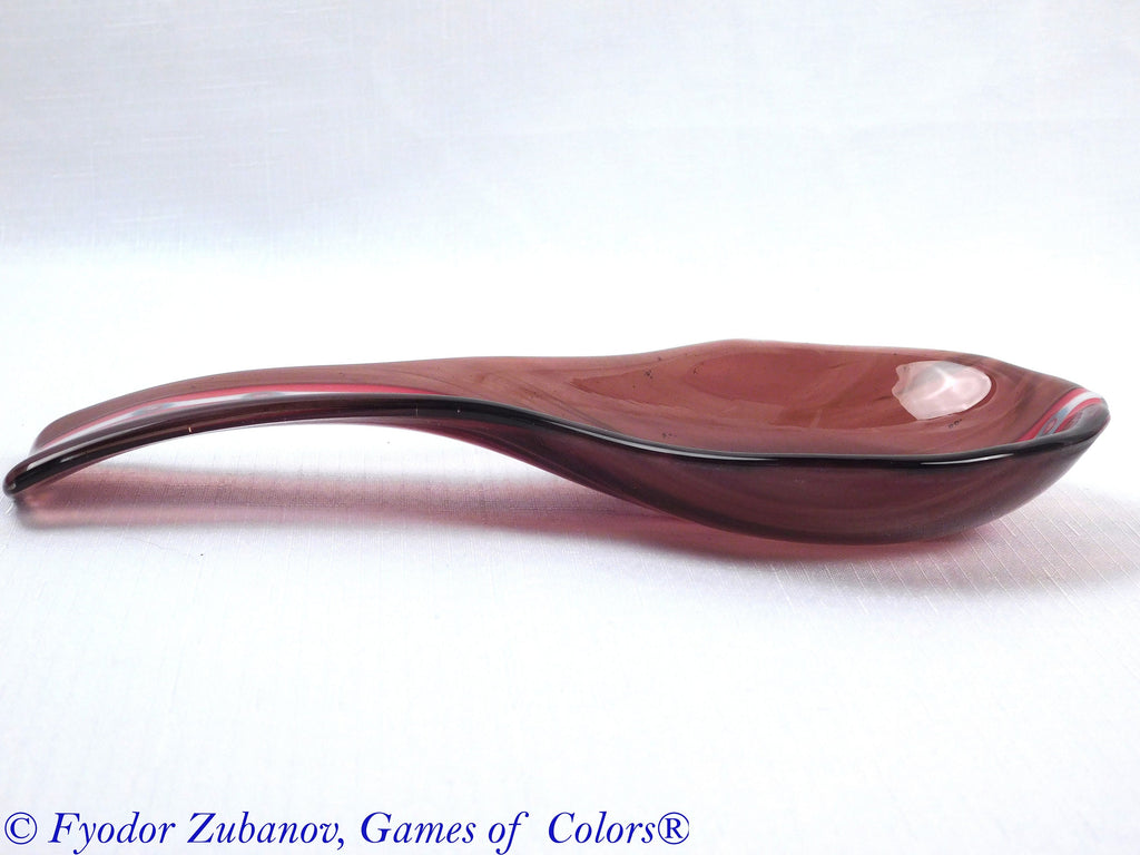 A hand-crafted glass decorative spoon rest "Purple harmony"; fused glass; kitchen accent