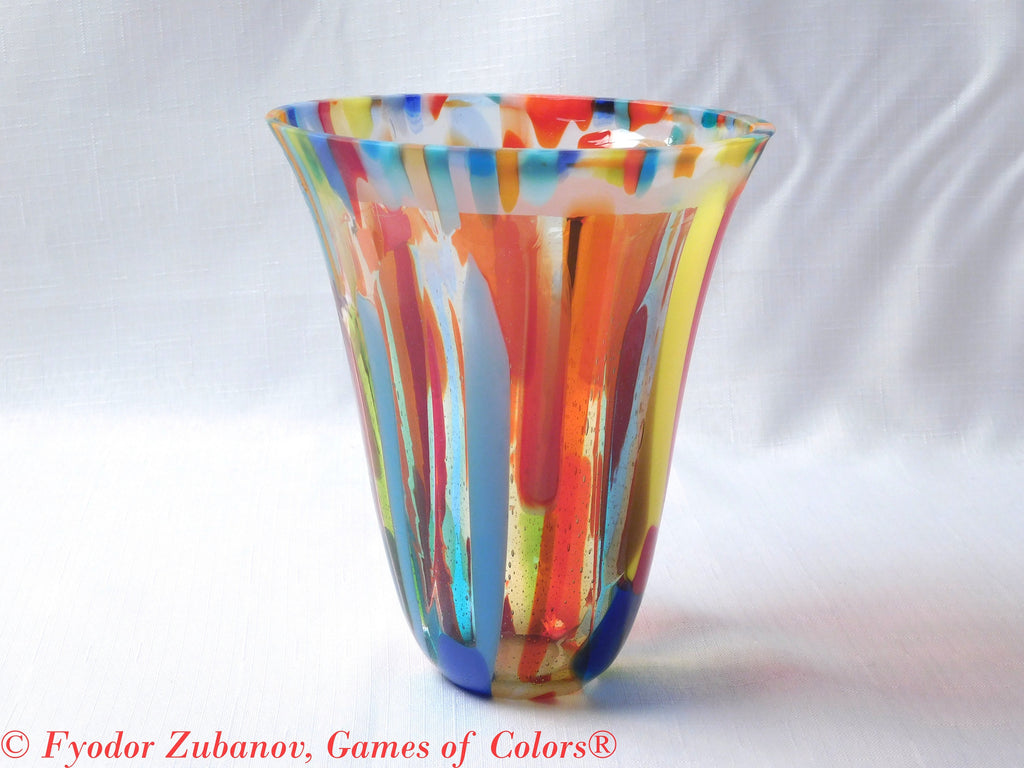 A small fused glass vase "Frosty day"; decorative vessel; original design; art glass