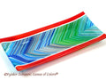 Fused Glass Sushi Plate: Peacock Feather Chevron Design