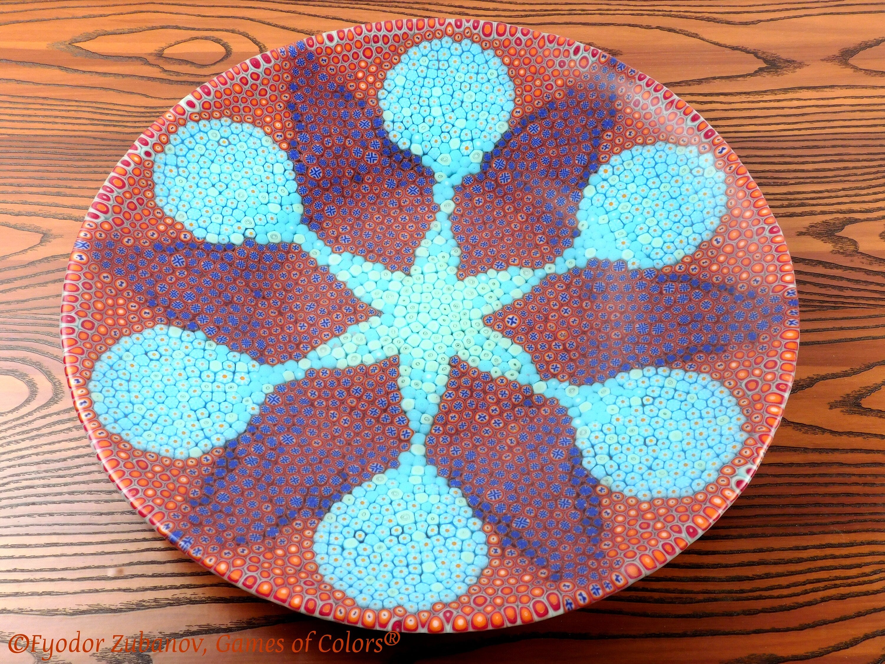 Large Fused Glass Platter: Murrine Flower Centerpiece (16 inch)