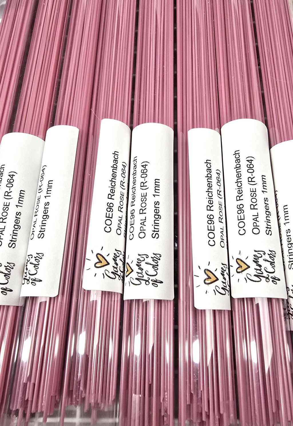 COE96 straight glass stringers, 1mm, Opal Rose, R-064
