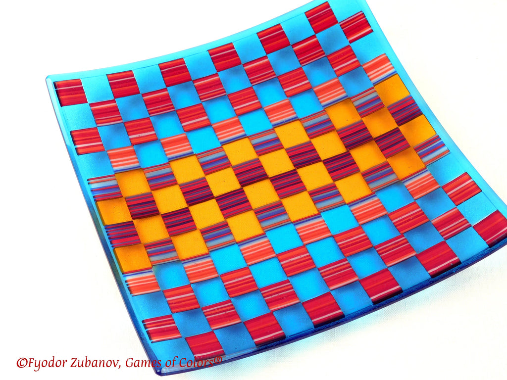 Fused Glass Plate: Geometric Art Glass Centerpiece