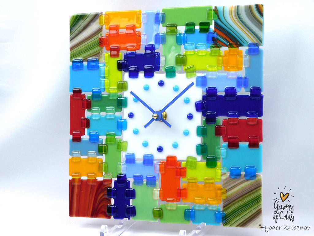 Wall Clock Rectangular Fantasy - Summer day; square clock; art glass; wall accent; decorative clock