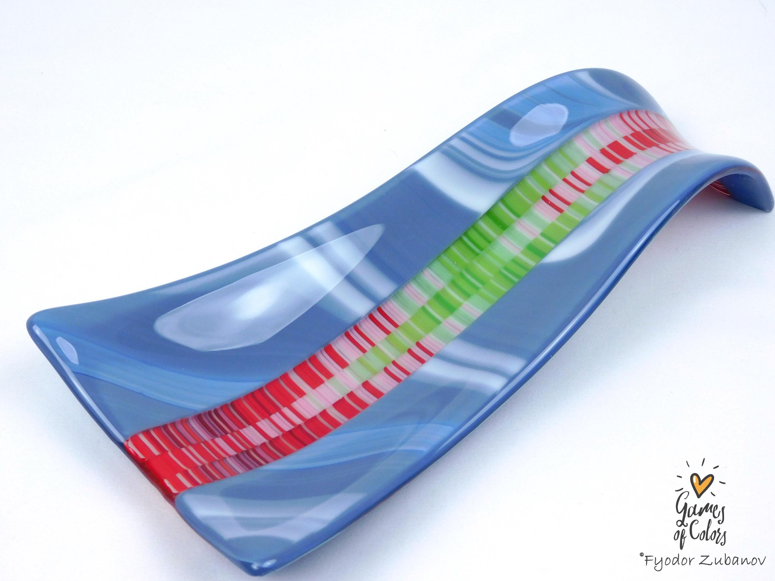 A fused glass decorative spoon rest "Lilac Ridge"