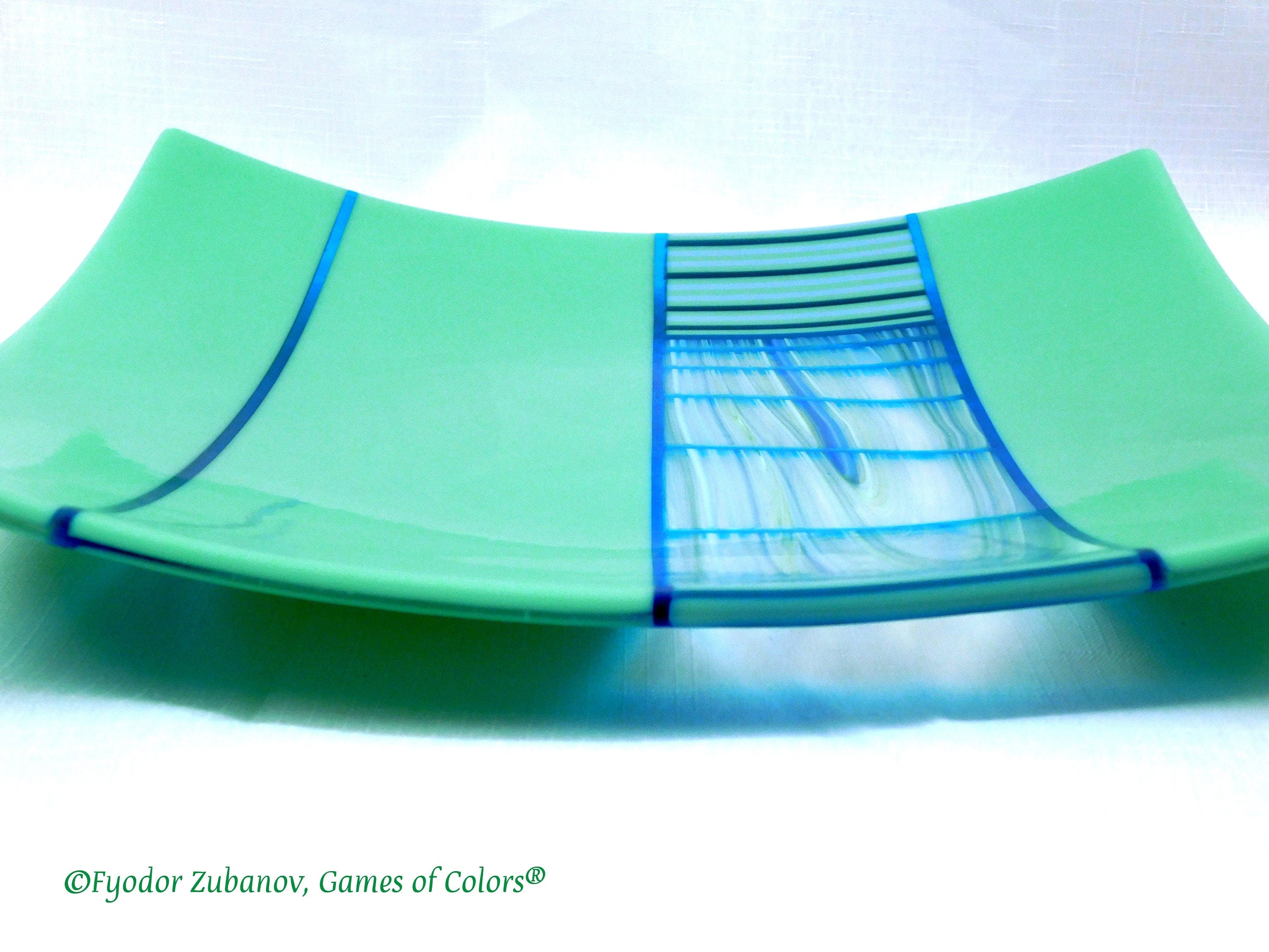 Fused Glass Square Plate: Spring Green Striped Centerpiece