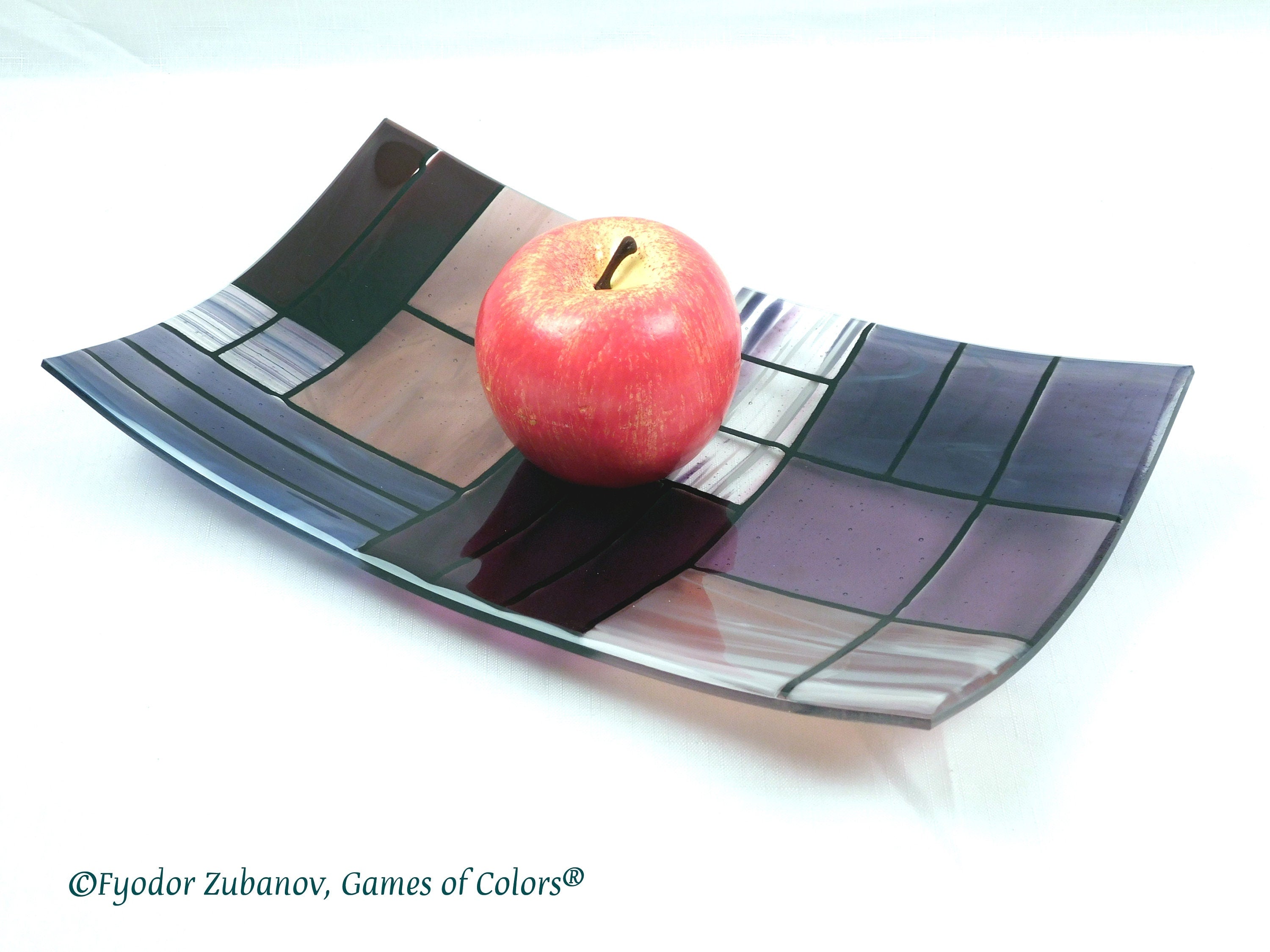 Fused Glass Plate "A Gentle Color Mix - Purples": Geometric Design, Food Safe