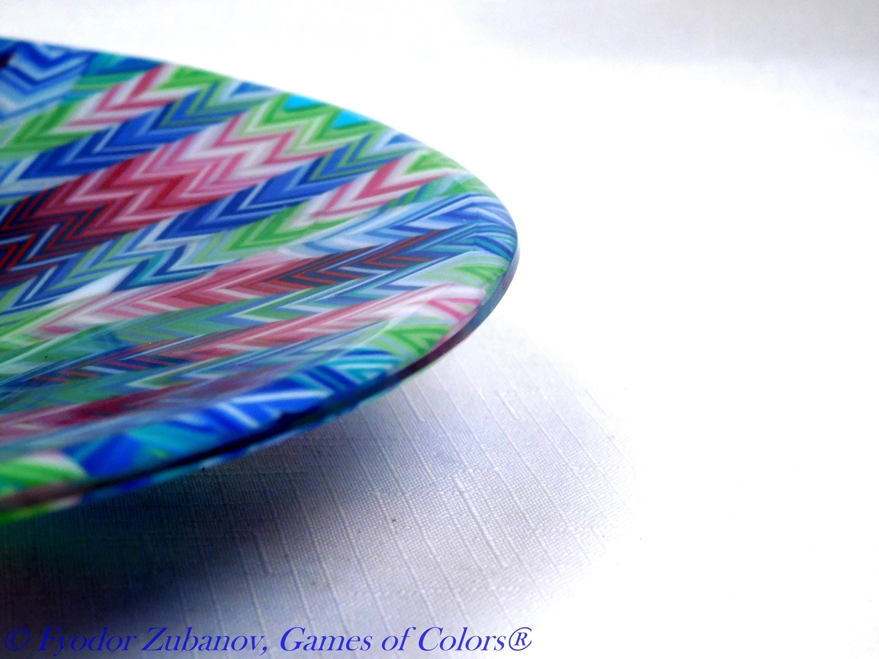 Fused Glass Platter: Pink Burst Chevron Decorative Tray