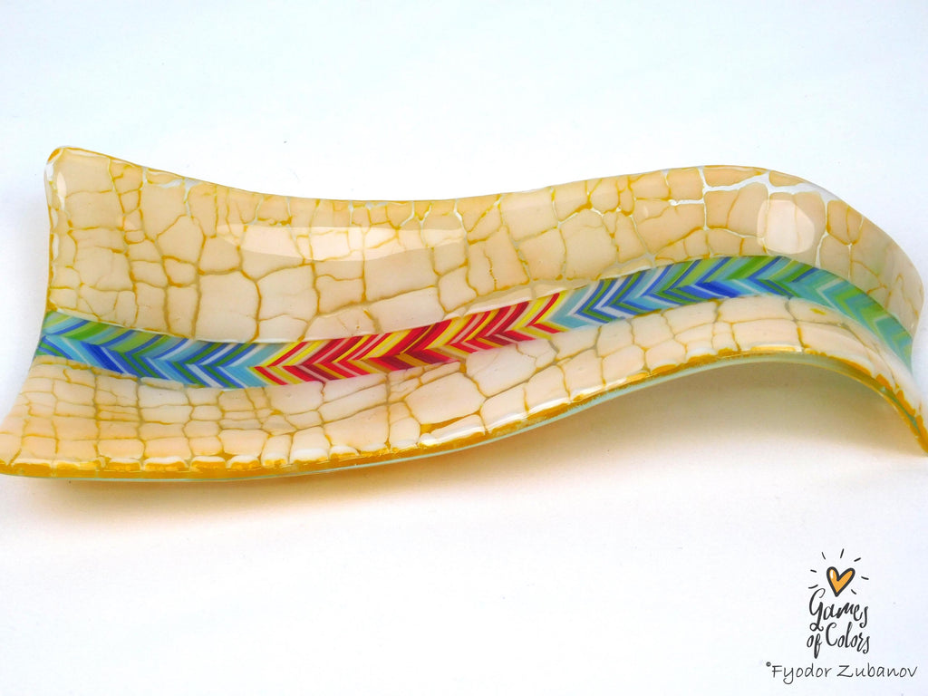 A fused glass decorative spoon rest "Sunburst Drift""