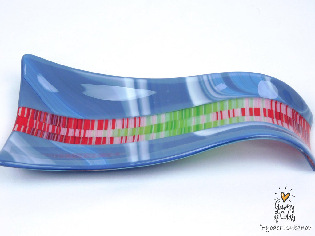 A fused glass decorative spoon rest "Lilac Ridge"