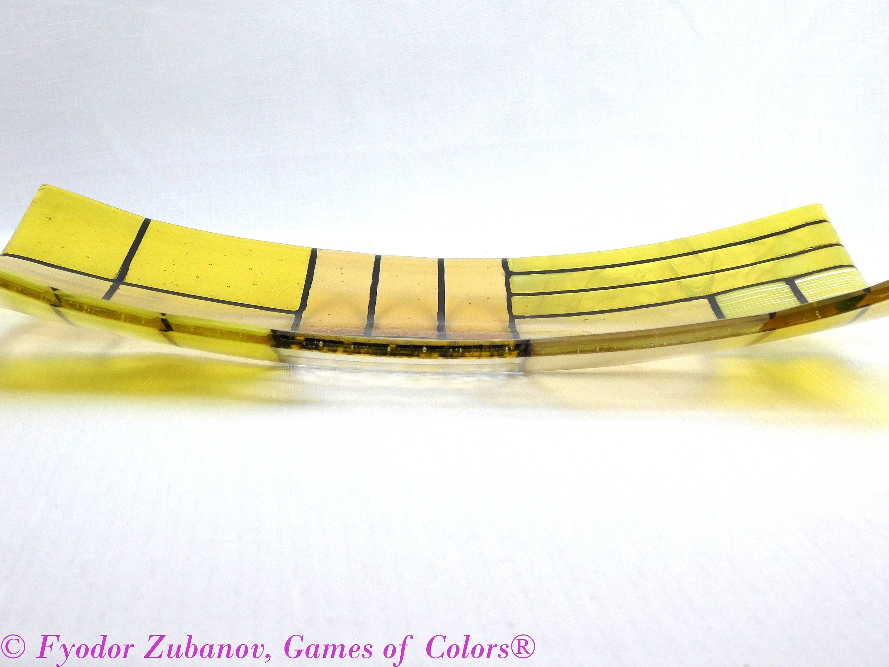 A rectangular fused glass plate "A Gentle color mix - Yellows"; Decorative Plate; professional look; food safe; art glass;