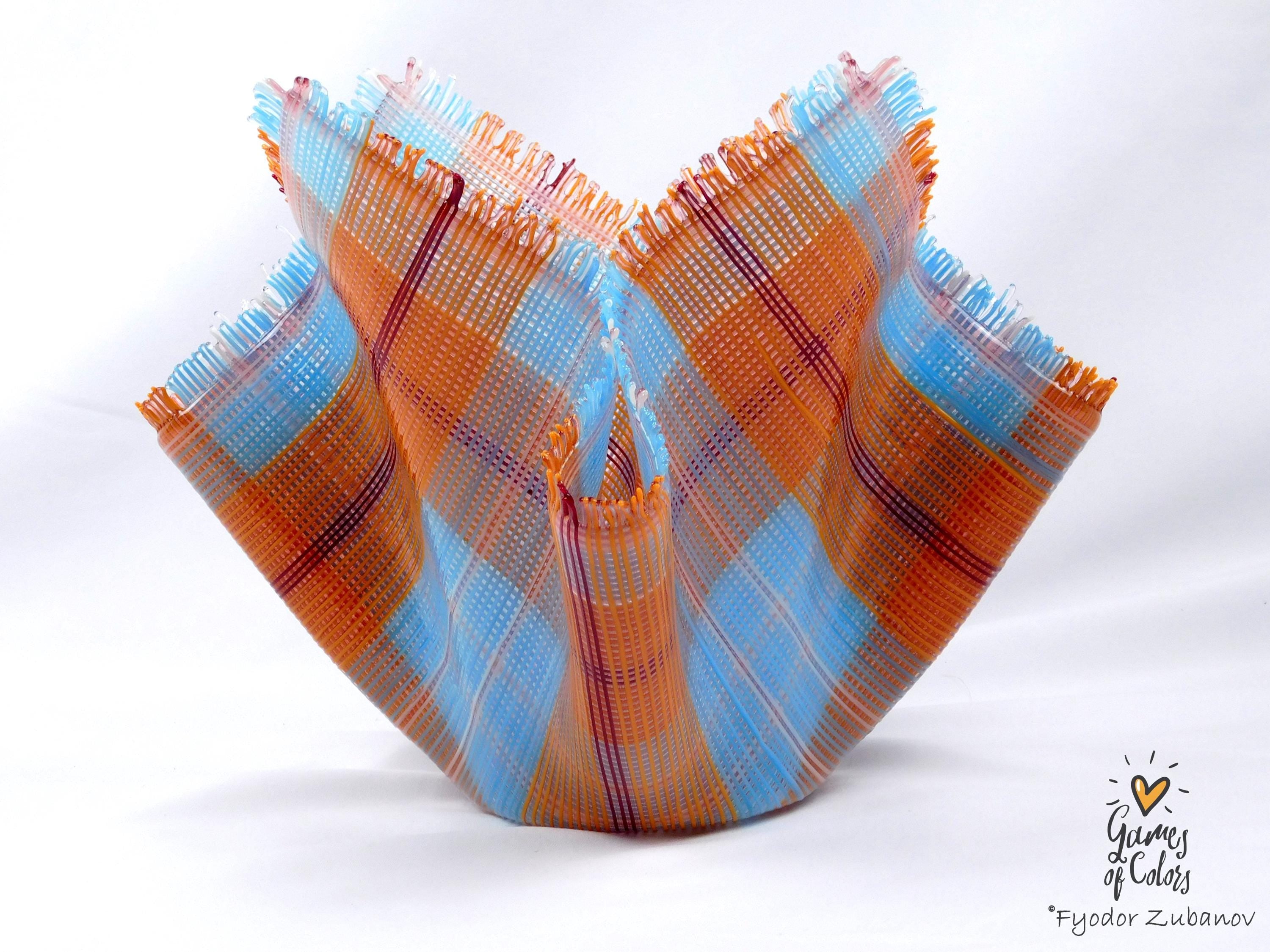 A fused glass decorative vase "Whispered Weave"