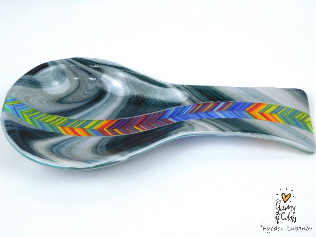A fused glass decorative spoon rest "Ocean Whisper"