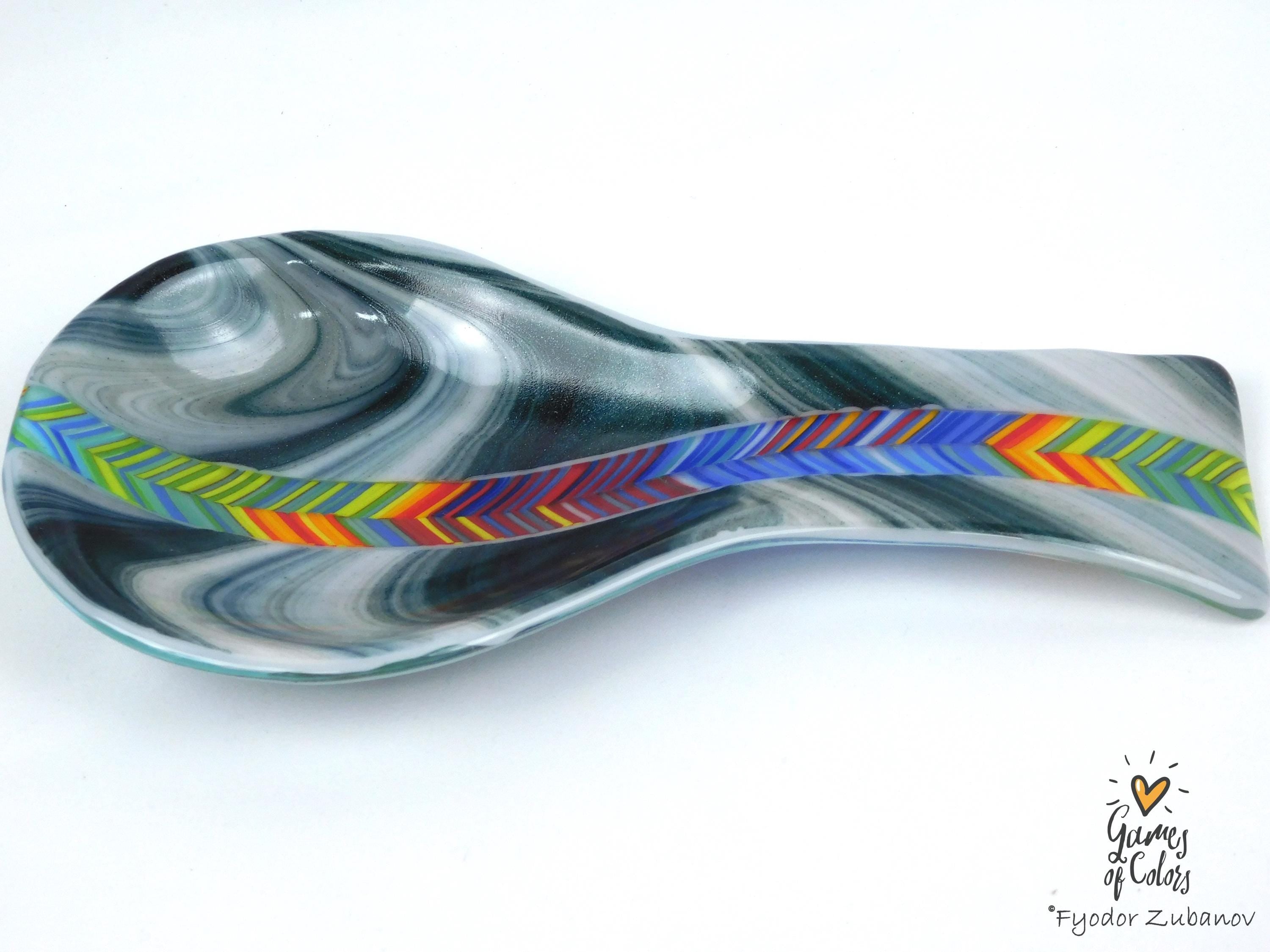 A fused glass decorative spoon rest "Ocean Whisper"