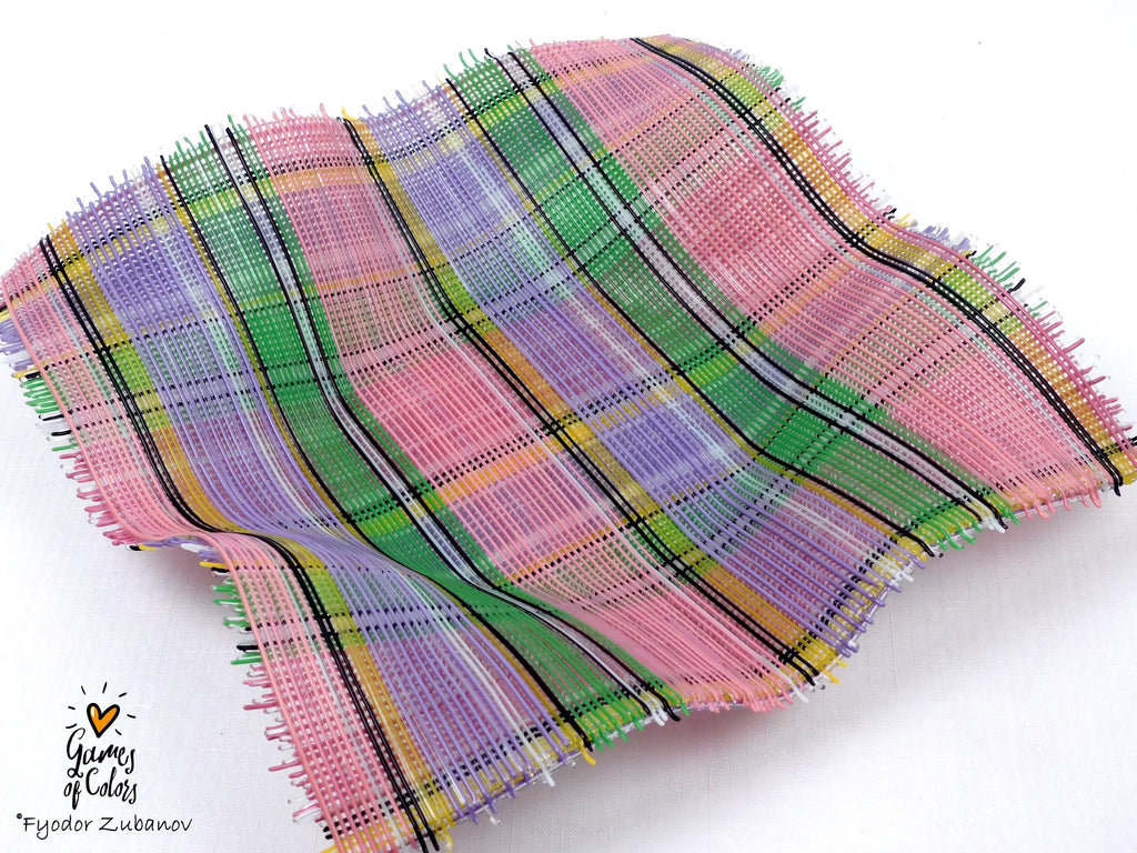 Fused Glass Bowl: Pink & Green Tartan Basket, Square Centerpiece