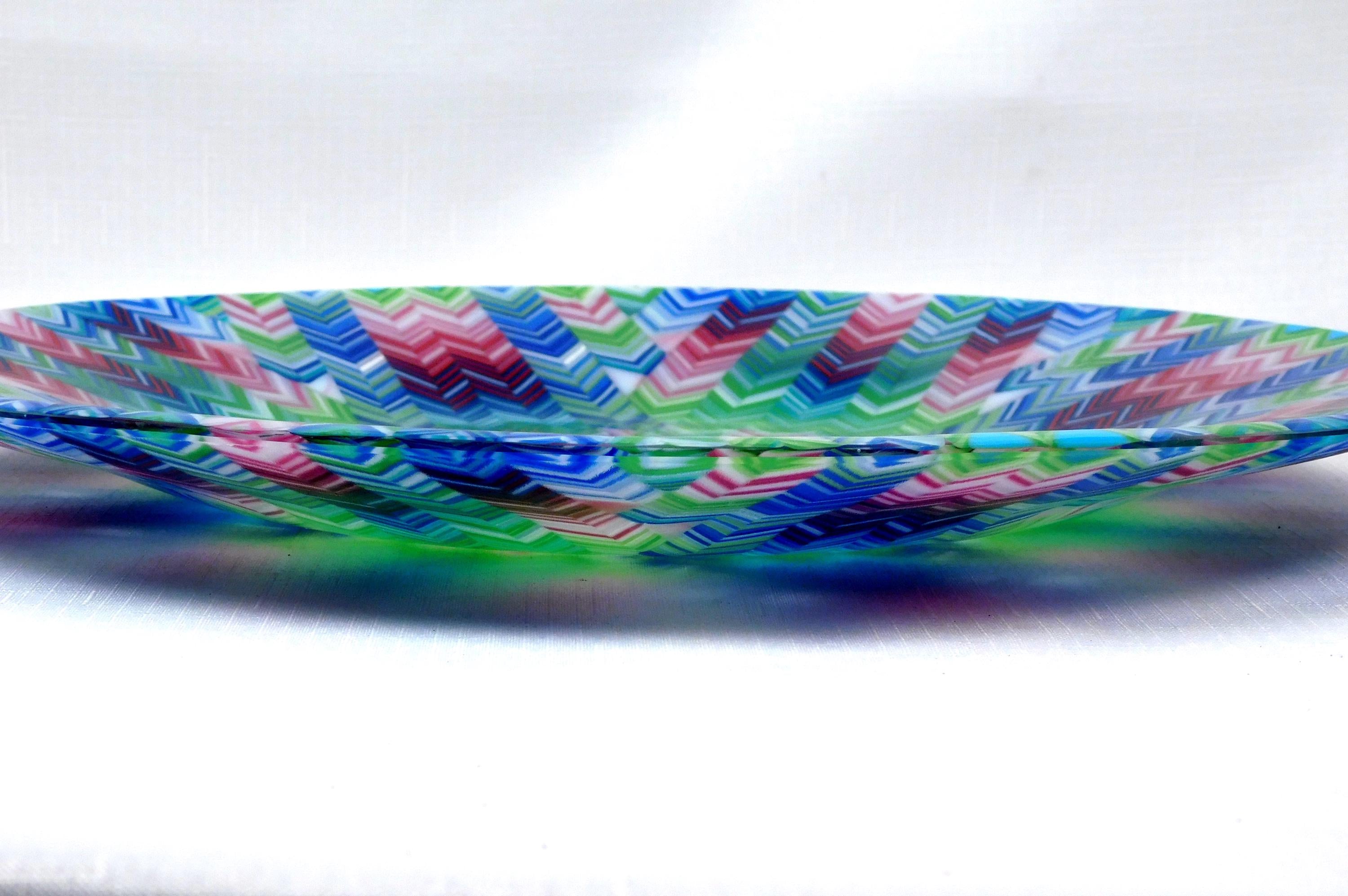 Fused Glass Platter: Pink Burst Chevron Decorative Tray