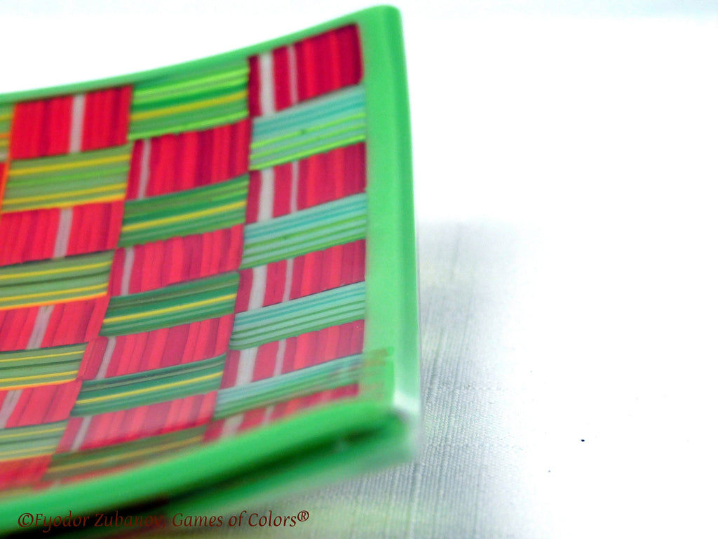 Fused Glass Plate: Striped Checkers Design, Art Glass Centerpiece