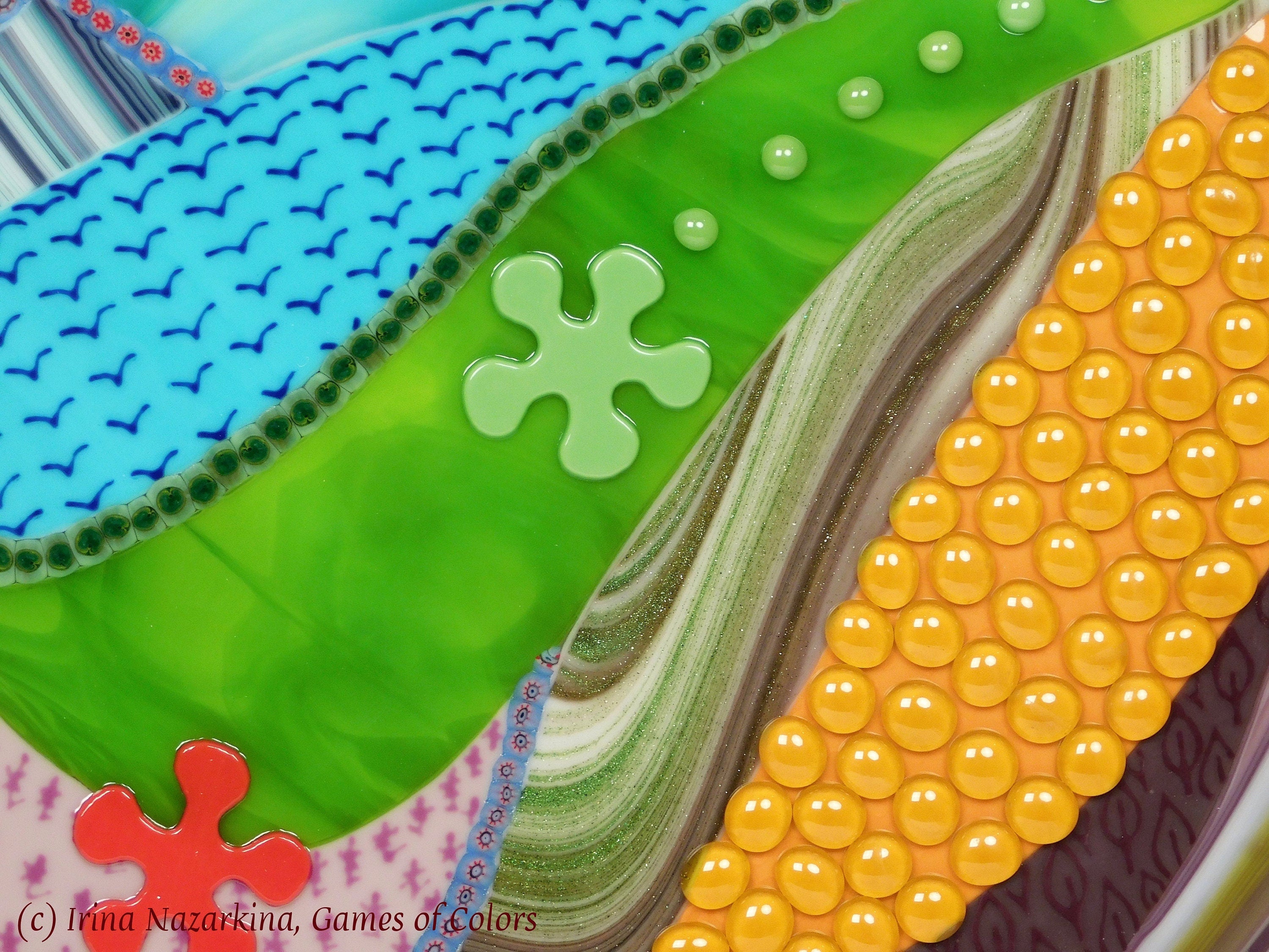A decorative fused glass art object "Valley of Light" | room accent | wall art | glass art | mixed media art | murrini