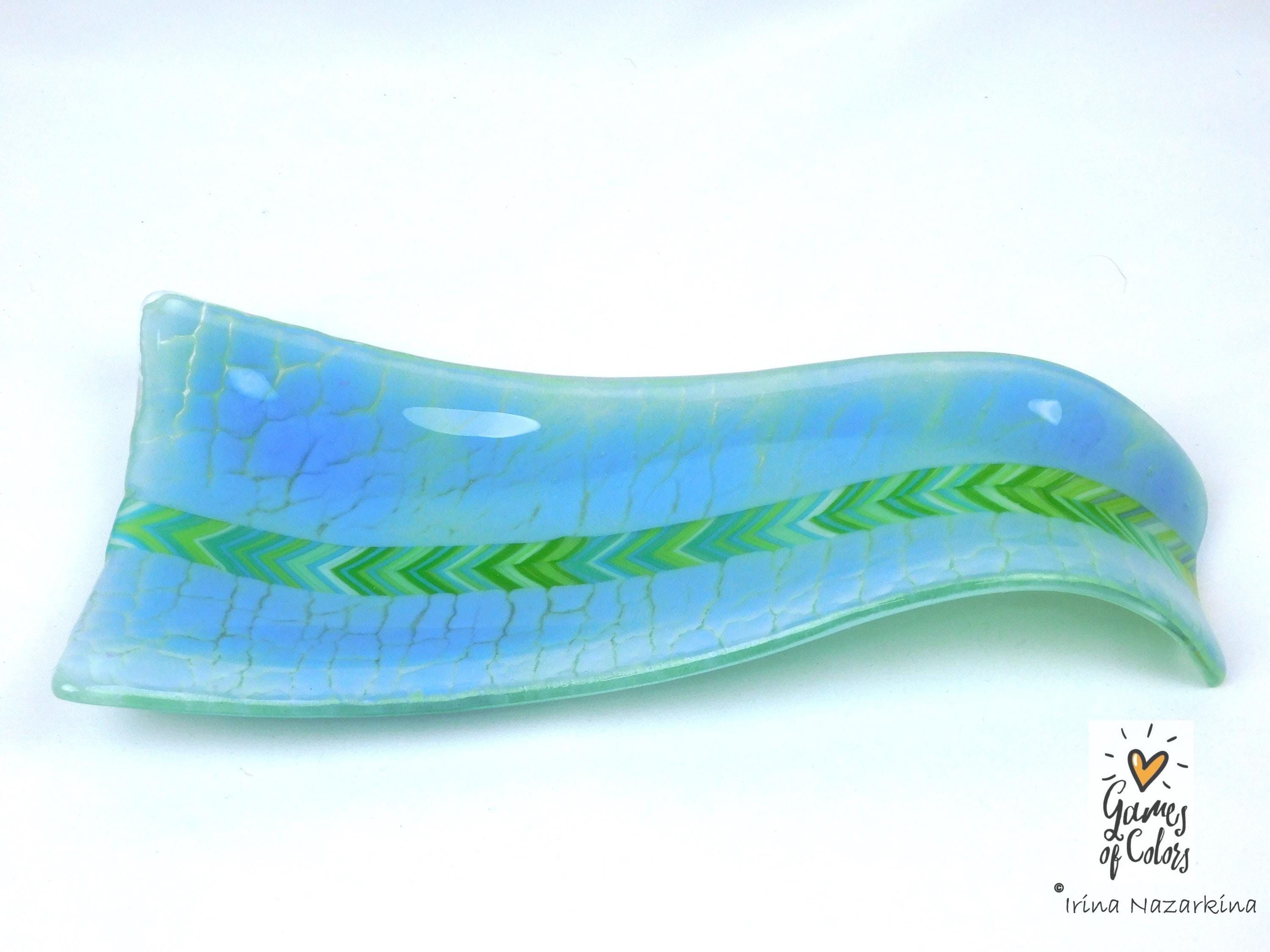 Fused glass spoon rest Pastel Refuge; Soft Blue‑Green Kitchen Art