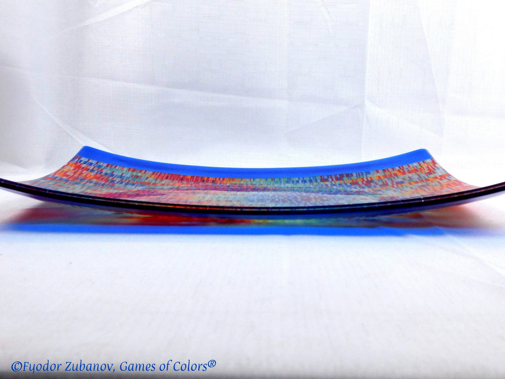 Fused Glass Tapestry Platter: Rectangular Art Glass Tray (16x12 inches)