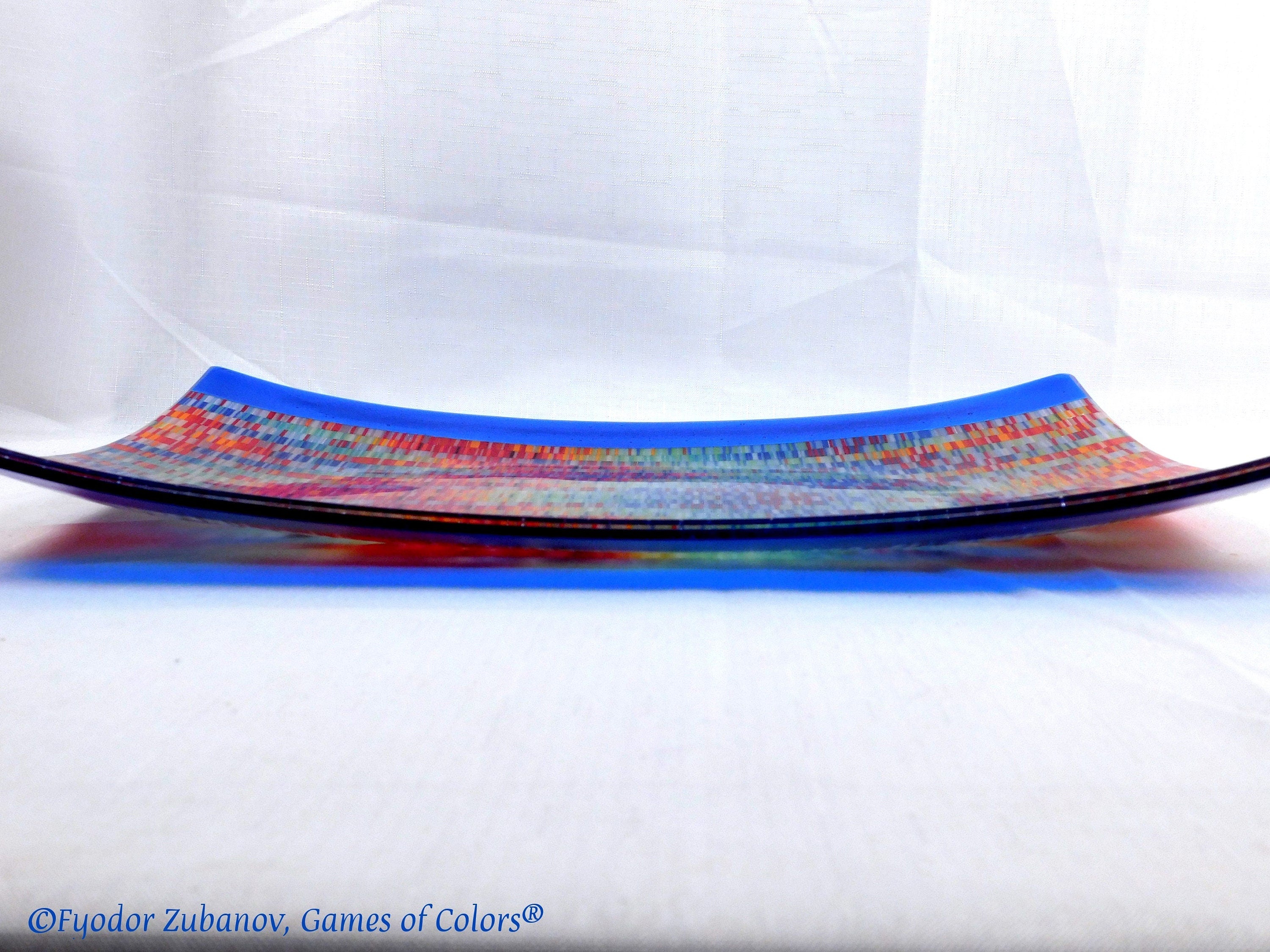 Fused Glass Tapestry Platter: Rectangular Art Glass Tray (16x12 inches)