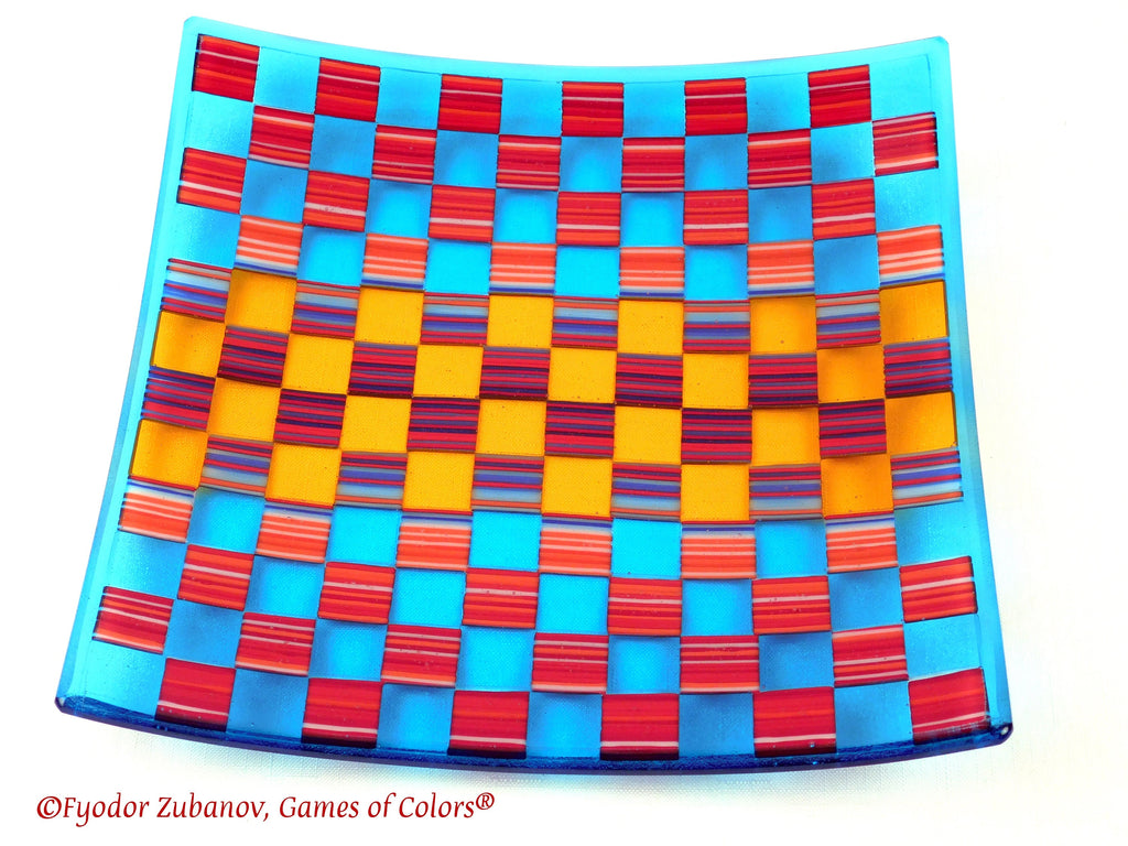 Fused Glass Plate: Geometric Art Glass Centerpiece