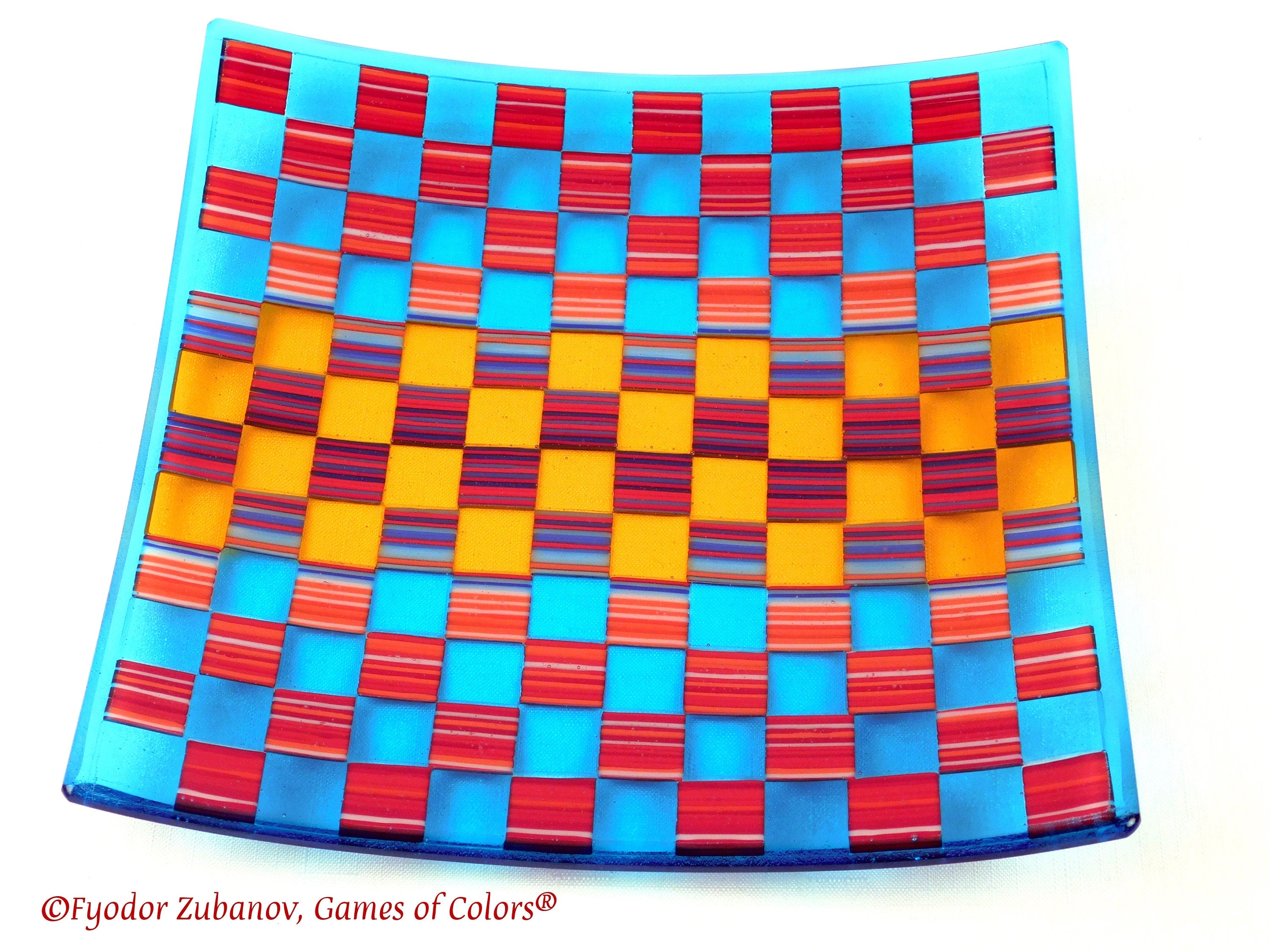 Fused Glass Plate: Geometric Art Glass Centerpiece