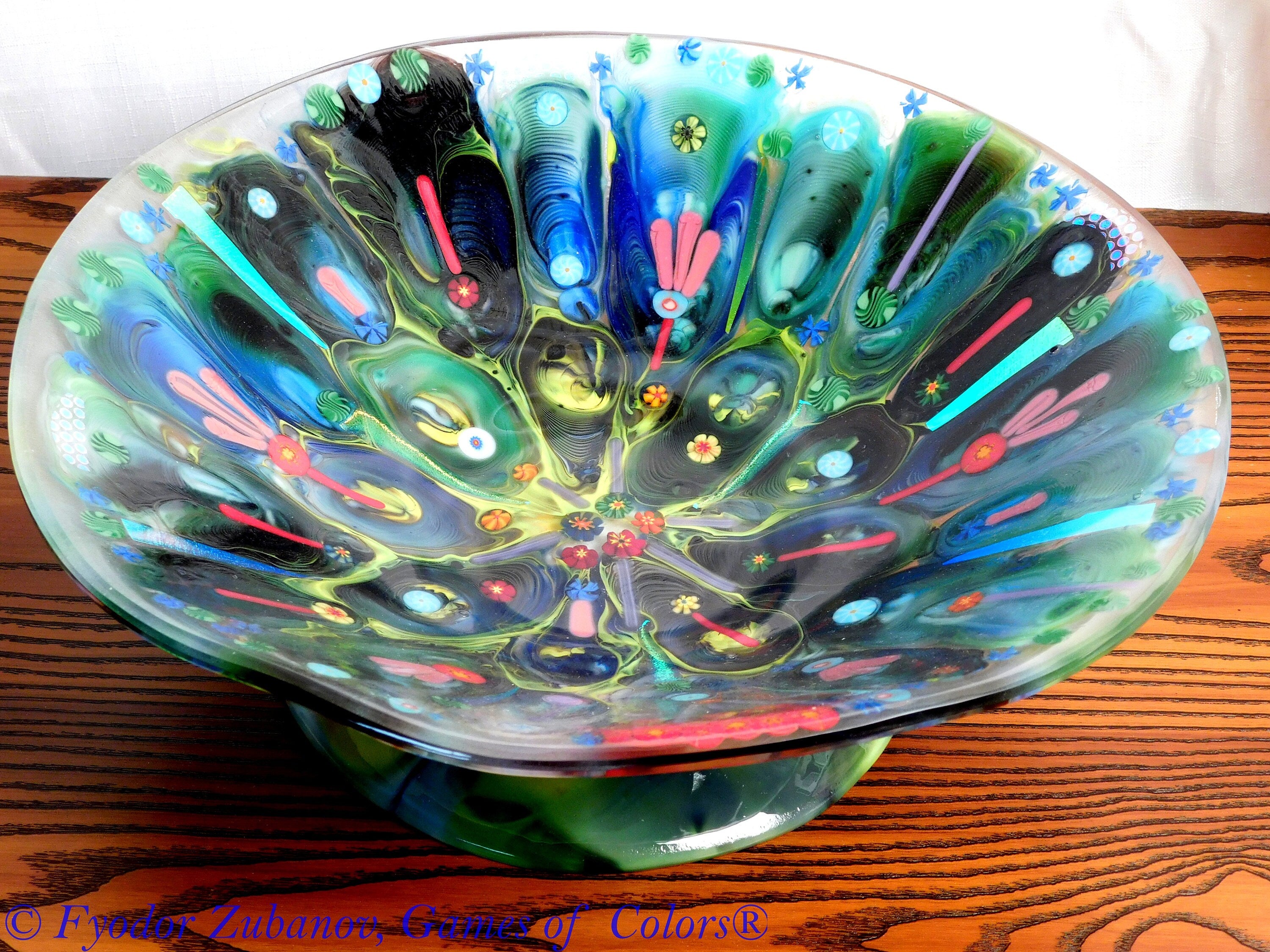A decorative glass bowl "Fairy Forest"; fused glass; abstract design
