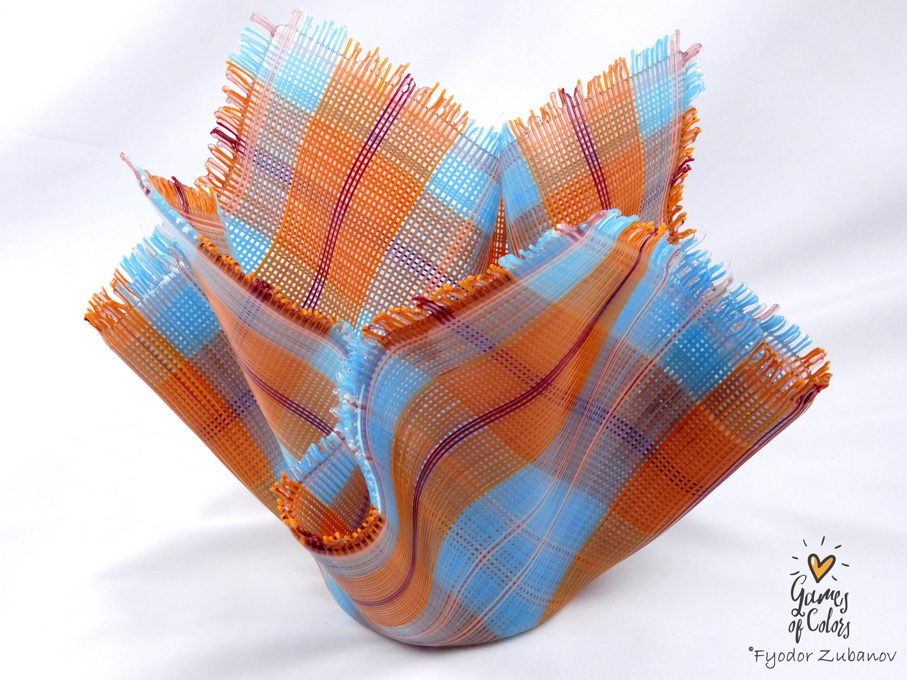 A fused glass decorative vase "Whispered Weave"