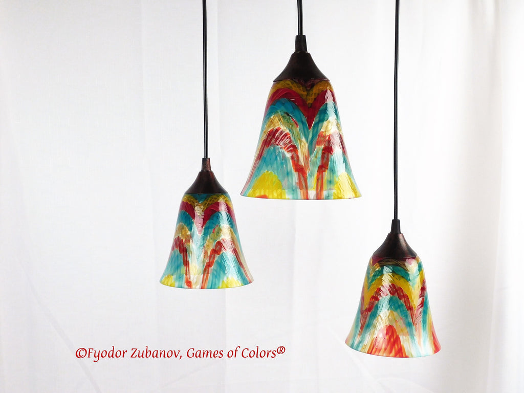 Fused Glass Pendant Light: Colorful Art Glass, Black Cord