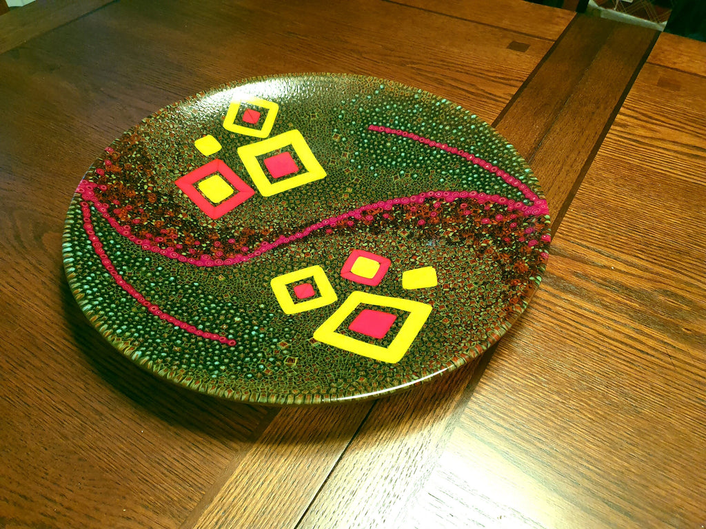 Fused Glass Platter: Amber Mill Murrine Centerpiece (15.5")