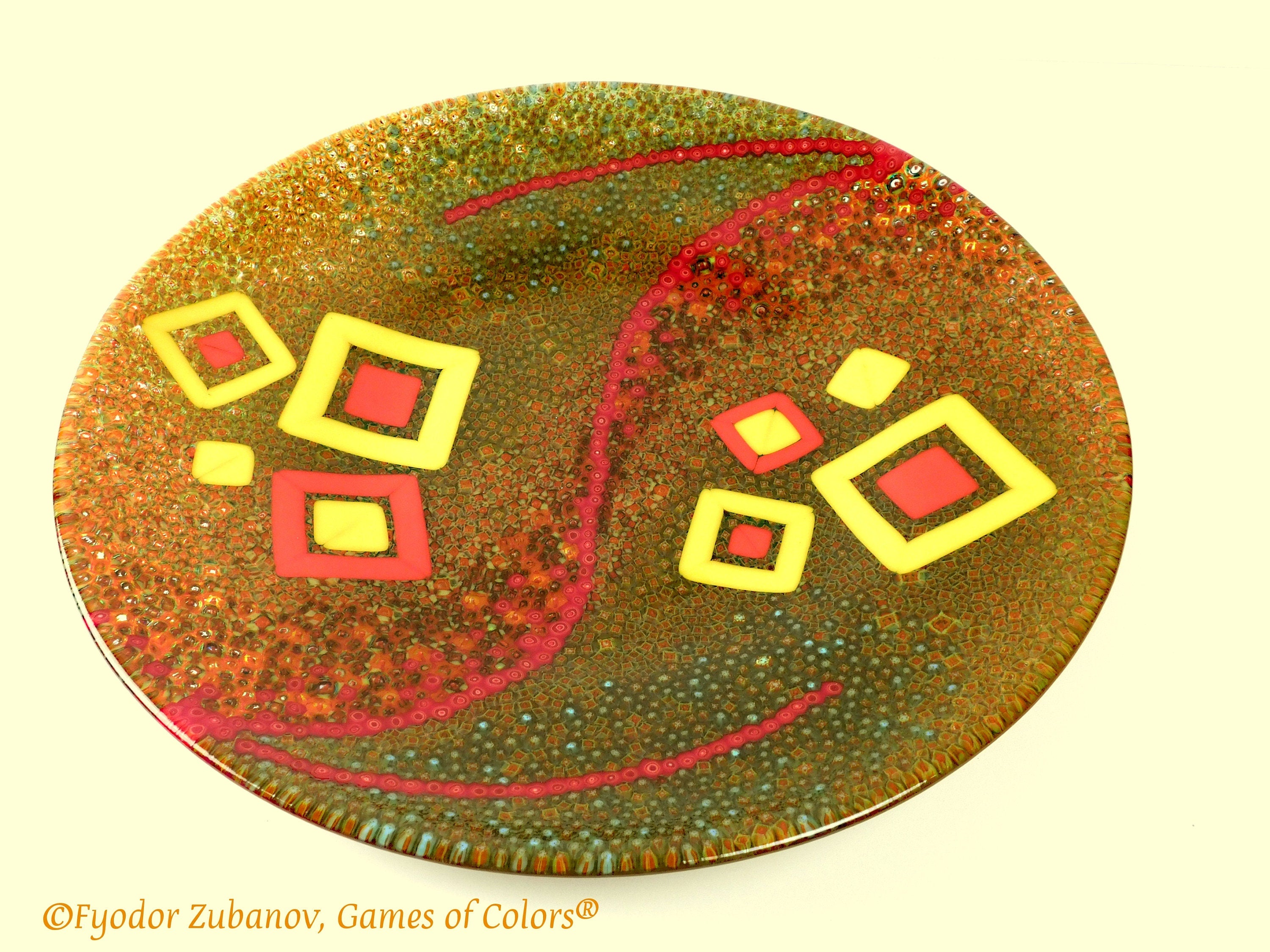 Fused Glass Platter: Amber Mill Murrine Centerpiece (15.5")